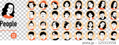 様々な人達のアイコンイラスト／線画 125313558