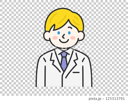白衣を着た、白人の男性医師（線画カラー）のラスト 125313791
