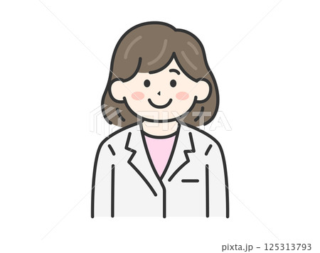白衣を着た、女性医師（線画カラー）のラスト 125313793