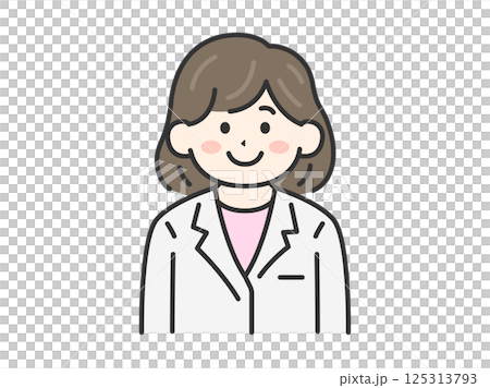 白衣を着た、女性医師（線画カラー）のラスト 125313793