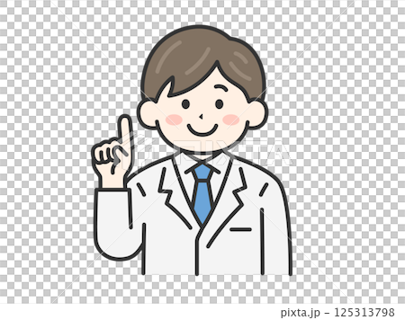 身穿白大褂的男醫生（線畫顏色）提出建議的插圖 125313798