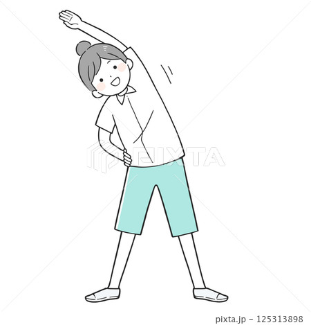 ラジオ体操する元気な女性のイラスト ラジオ体操する元気な女性のイラスト 125313898