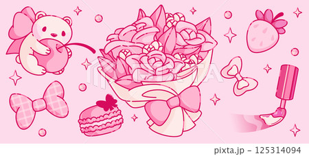 Y2K coquette aesthetic dessert illustrations 125314094