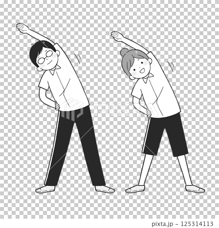 精力充沛的男女做廣播練習的單色插圖 125314113