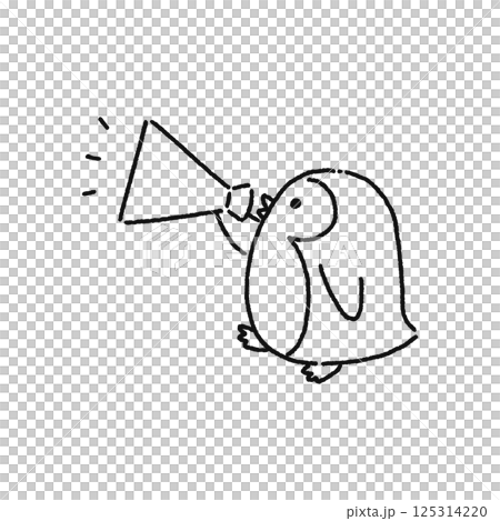 メガホンを持ってお知らせするペンギン 線画 メガホンを持ってお知らせするペンギン 線画 125314220