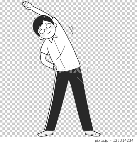 一位活潑的男子做廣播練習的單色插圖 125314234