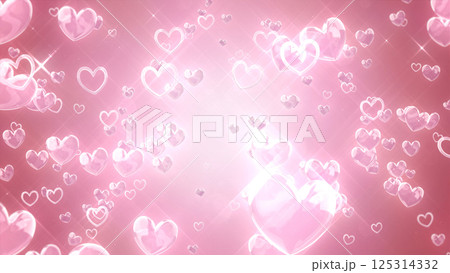 周囲に散らばるハート - ピンク背景 125314332