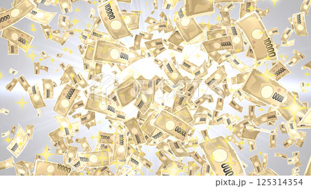 周囲に散らばる紙幣 - 白背景 周囲に散らばる紙幣 - 白背景 125314354