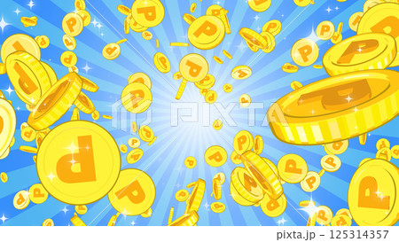 周囲に散らばるポイントコイン - ブルー背景 125314357