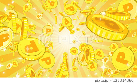 周囲に散らばるポイントコイン - イエロー背景 125314360