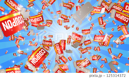 周囲に散らばるクーポン券 - ブルー背景 125314372