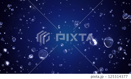 周囲に散らばる水滴 - ダークブルー背景 125314377