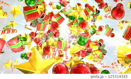 周囲に散らばるクリスマスオーナメント - ホワイト背景 周囲に散らばるクリスマスオーナメント - ホワイト背景 125314385