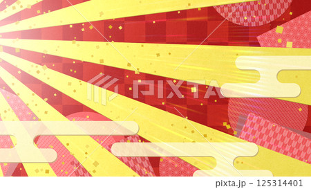 左上から広がる後光の和風イメージ - 赤と金色 左上から広がる後光の和風イメージ - 赤と金色 125314401
