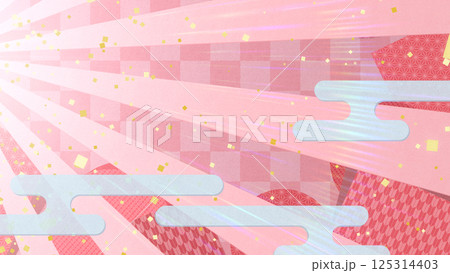 左上から広がる後光の和風イメージ - 桃色 125314403