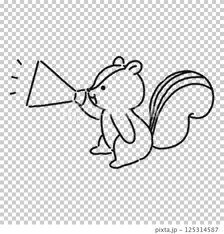 メガホンを持ってお知らせするリス　線画 125314587
