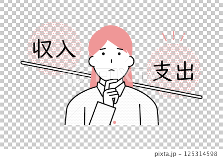 Illustration of a woman struggling with a situation where her expenses are greater than her income Illustration of a woman struggling with a situation where her expenses are greater than her income 125314598