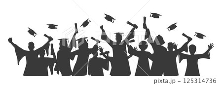 Silhouettes of Graduating Students. Academic Ceremony Scene for banners, ad, etc 125314736