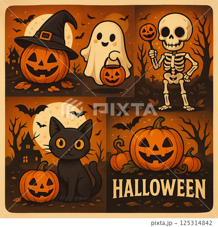 ハロウィーンのかぼちゃとハロウィンのかわいいハロウィーン背景 125314842