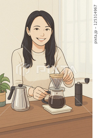 ハンドドリップでコーヒーを淹れる女性 125314967