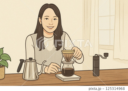ハンドドリップでコーヒーを淹れる女性 125314968