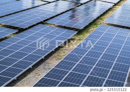 太陽光発電所に並ぶソーラーパネル【環境イメージ】 太陽光発電所に並ぶソーラーパネル【環境イメージ】 125315122