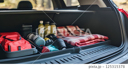 Durable organizers enhance functionality in modern car trunk design 125315378