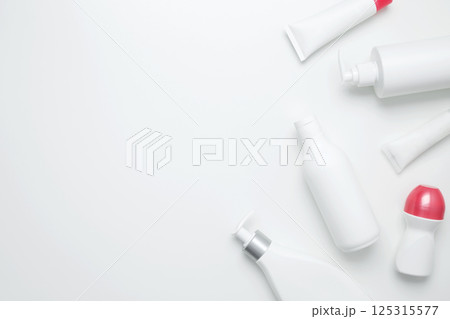 Cosmetic beauty products. Bottles and tubes with branding mock up. Skin care and beauty concept 125315577