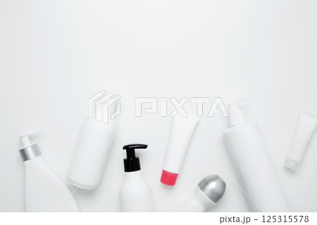 Cosmetic beauty products. Bottles and tubes with branding mock up. Skin care and beauty concept 125315578