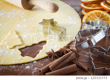 Christmas dough with baking ingredient 125315773