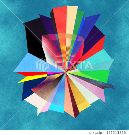 Abstract and surreal woman portrait silhouette illustration collage made of various colorful triangles geometric shapes Abstract and surreal woman portrait silhouette illustration collage made of various colorful triangles geometric shapes 125315836