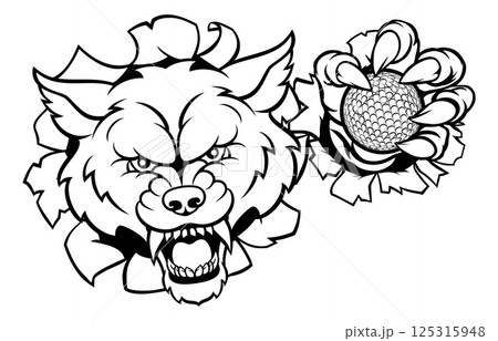 Wolf Golf Mascot Breaking Background 125315948