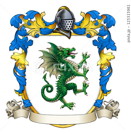Dragon Coat of Arms Family Crest Heraldic Shield Dragon Coat of Arms Family Crest Heraldic Shield 125315981