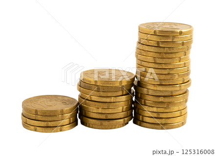 Stack of gold coins money isolated on white background. Stack of gold coins money isolated on white background. 125316008