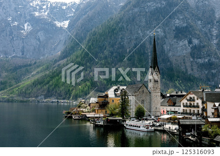 Alpine Village Hallstatt by Mountain Lake 125316093