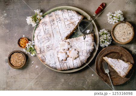Homemade Pie Pastiera Napolitano With Powdered Sugar Topping 125316098