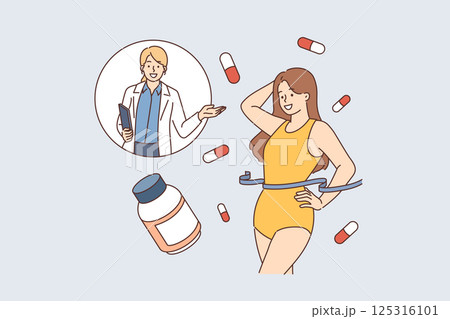 Woman with beautiful body lost weight thanks to pharmacological drug recommended by nutritionist 125316101