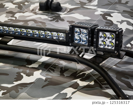 Innovative camouflaged vehicle light bar with LED technology showcasing functionality and design 125316317