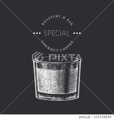 Coffee Cup Chalk Board Illustration. Vector Hand Drawn Isolated Cappuccino Glass. Vintage Style Beverage 125316649