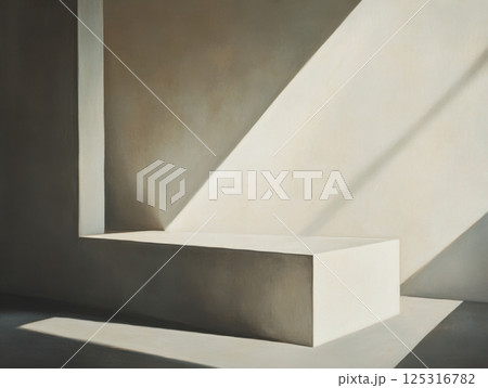 Subtle interplay of light and shadow on minimalist forms, promoting focus and relaxation 125316782