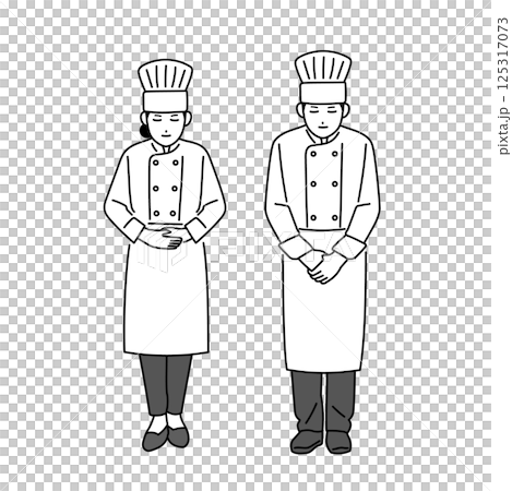 おじぎをしている男女の料理人 125317073
