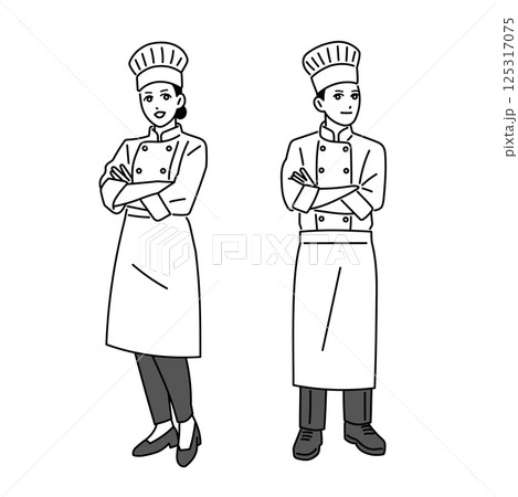 制服を着た男女の料理人の立ち姿 125317075