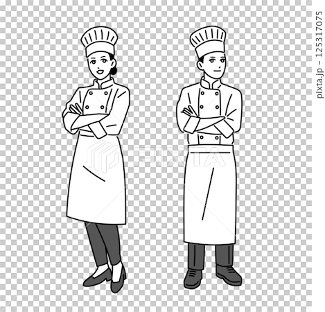 制服を着た男女の料理人の立ち姿 125317075