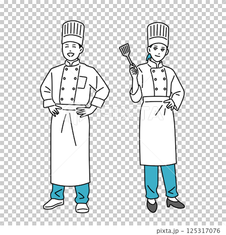 制服を着た男女の料理人の立ち姿 125317076