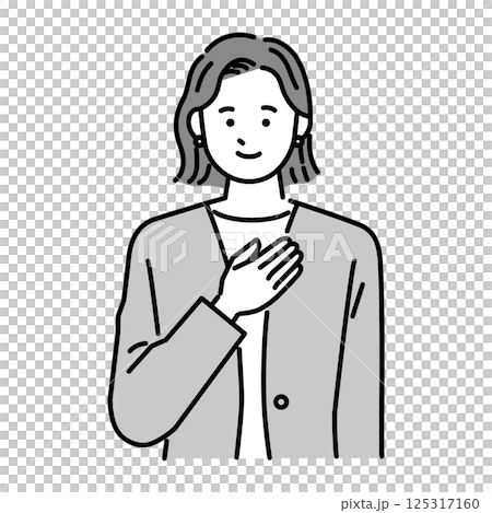 胸に手を当てるスーツを着た女性 125317160