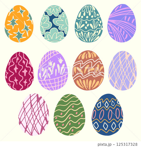 Hand Drawn Easter Eggs Clip art, ornate decorative springtime holiday design elements set.  125317328