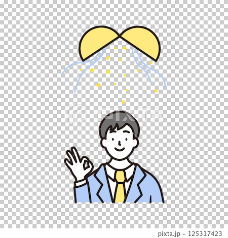 笑顔で喜んでいる男子高校生の上半身とくす玉のシンプルなイラスト素材 笑顔で喜んでいる男子高校生の上半身とくす玉のシンプルなイラスト素材 125317423