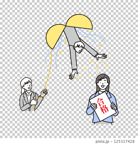 A simple illustration of a female high school student who is happy to pass the exam and her female and male teachers A simple illustration of a female high school student who is happy to pass the exam and her female and male teachers 125317428