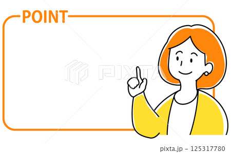 ポイントのフレームと指をさすオフィスの女性のイラスト 125317780