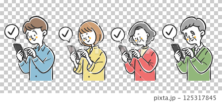 スマホを操作する二世代家族　上半身　ベクター 125317845